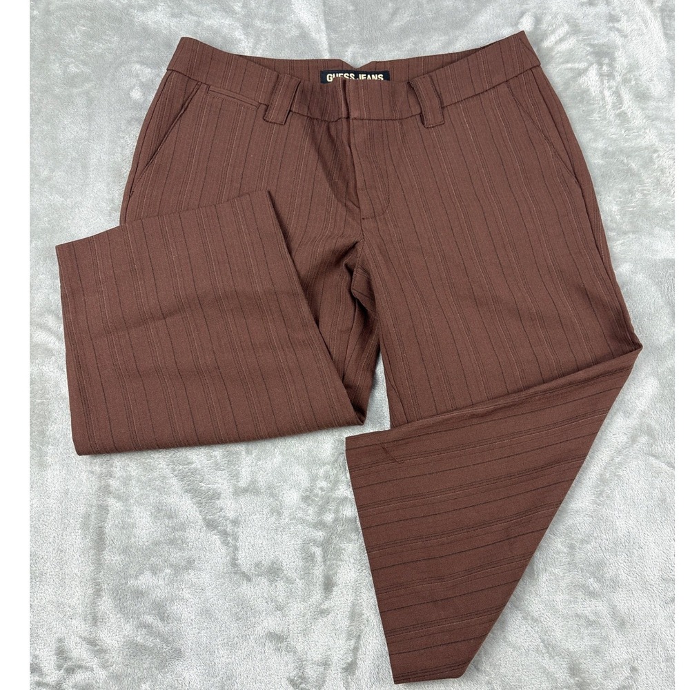 Y2K Guess Jeans Womens Brown Pinstripe Straight Leg Trousers SZ 27 NWT Q624P015